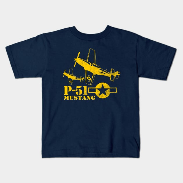 P-51 Mustang (distressed) Kids T-Shirt by TCP